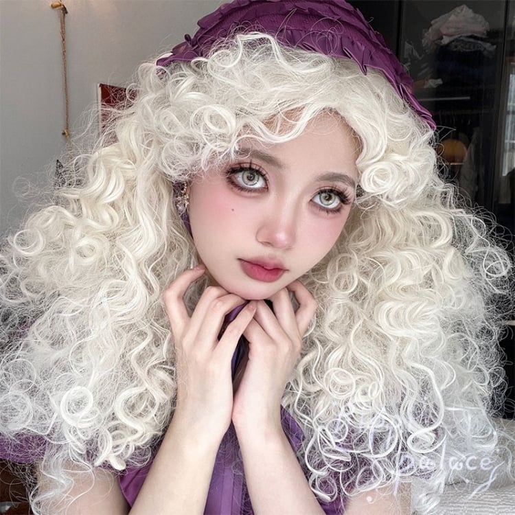 Off-white Curly Synthetic Wig