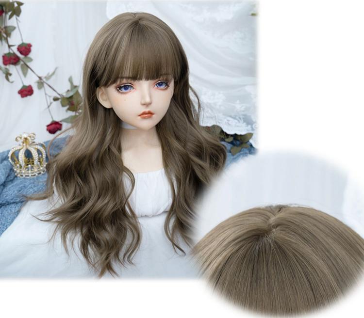 Brown Long Wavy Synthetic Wig with Full Bangs