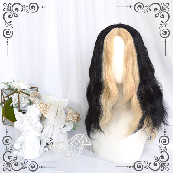 Center Parting Blonde Front Black Back Mid-length Wavy Wig