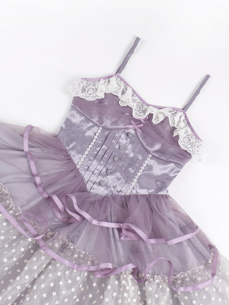 Purple Tiered Skirt Basque Waist Jumper Skirt