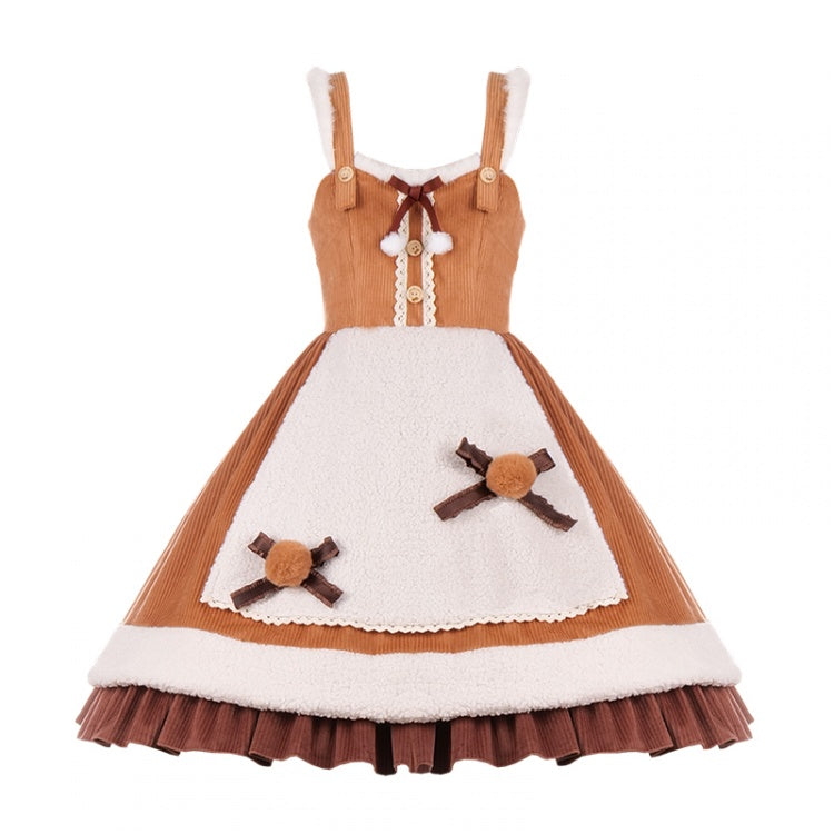 Chestnut Brown Ruffle Hemline High Waist Winter Jumper Skirt