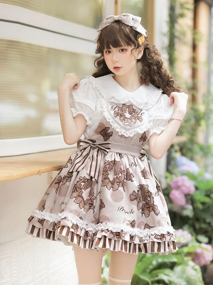 Chocolate Wreath Ruffle Trim Sweetheart-shaped Bodice Jumper Skirt