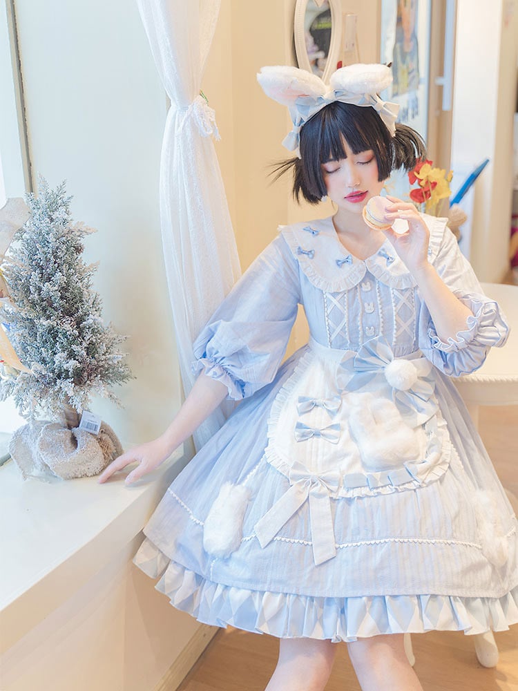 Alice Bunny Lolita Fashion Mid-length Sleeves Peter Pan Collar Dress