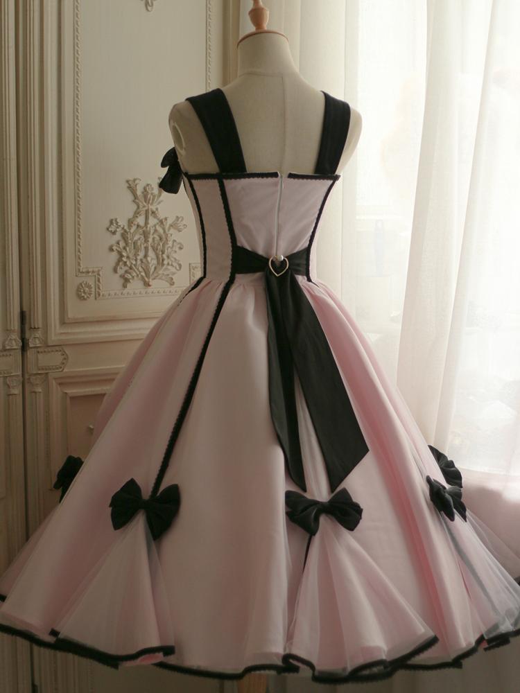 Elegant Black Bowknots Pink Corset Dress Tea Party Dress