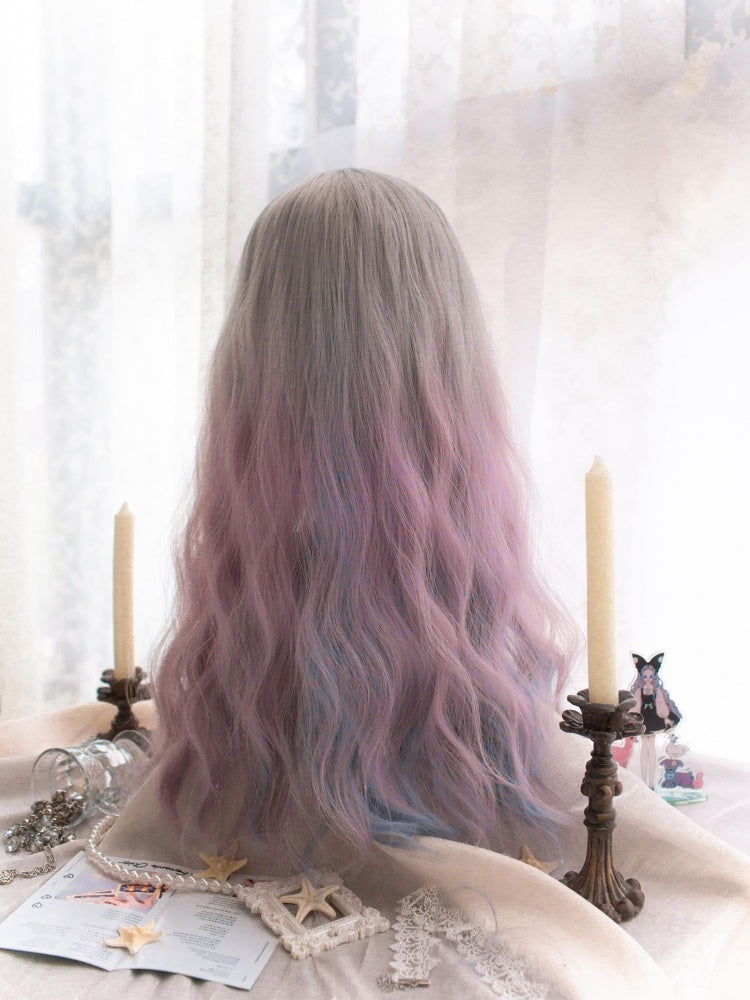 Dusty Blue and Pink Ombre Long Wavy Synthetic Wig