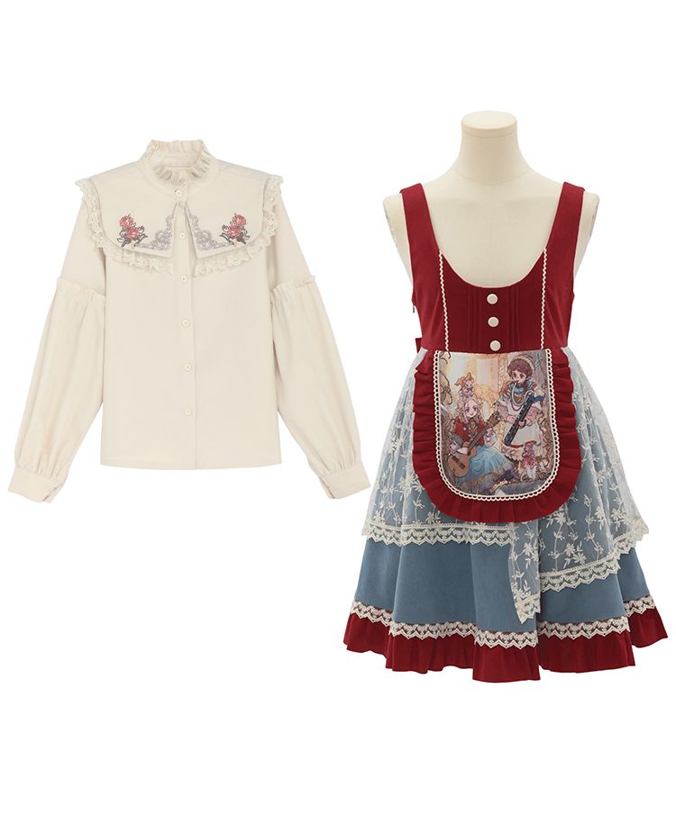 Fairy Tale Overture Girl and Violin Print Ruffle Trim Overalls