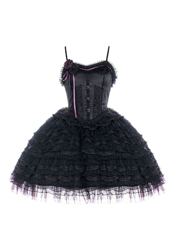 Boned Corset Waist Ballet Dress Jumper Skirt Black and Purple