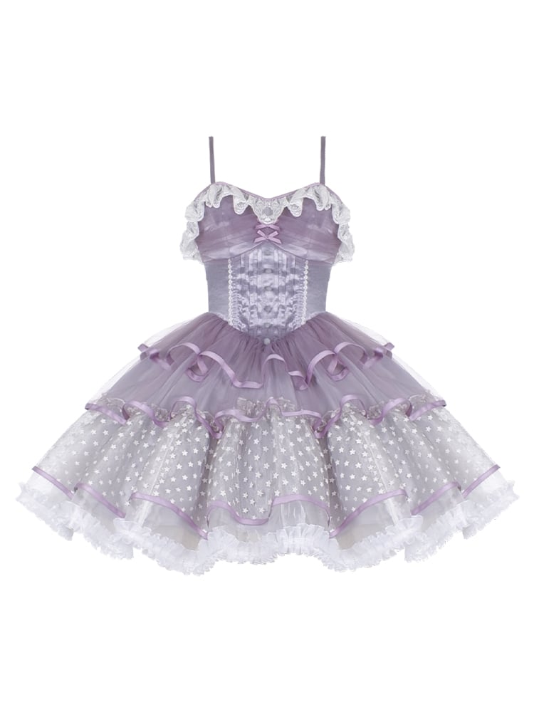 Purple Tiered Skirt Basque Waist Jumper Skirt